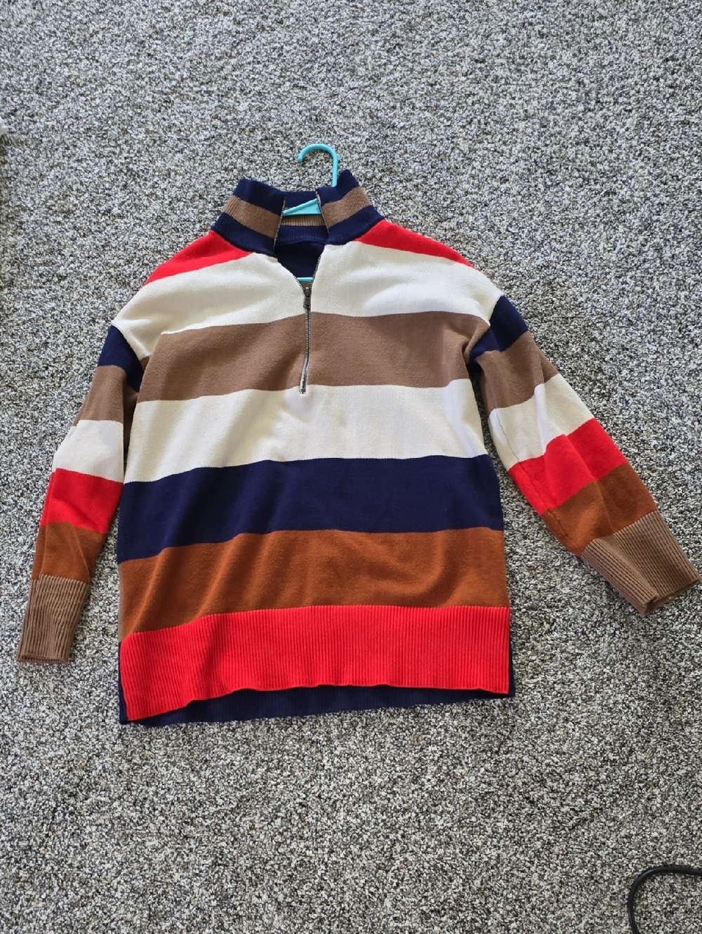 Amazon Women’s Striped Half-Zip Sweater - Navy, Red, Brown, Cream